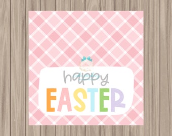 Printable Tag - Happy Easter Pink - 2" Square