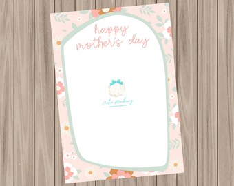 Printable Cookie Card - Floral Happy Mother's Day - 3.5"x5"