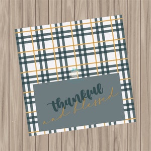 Printable Bag Topper - Thankful and Blessed Plaid - 4&quot; WIDE BAG