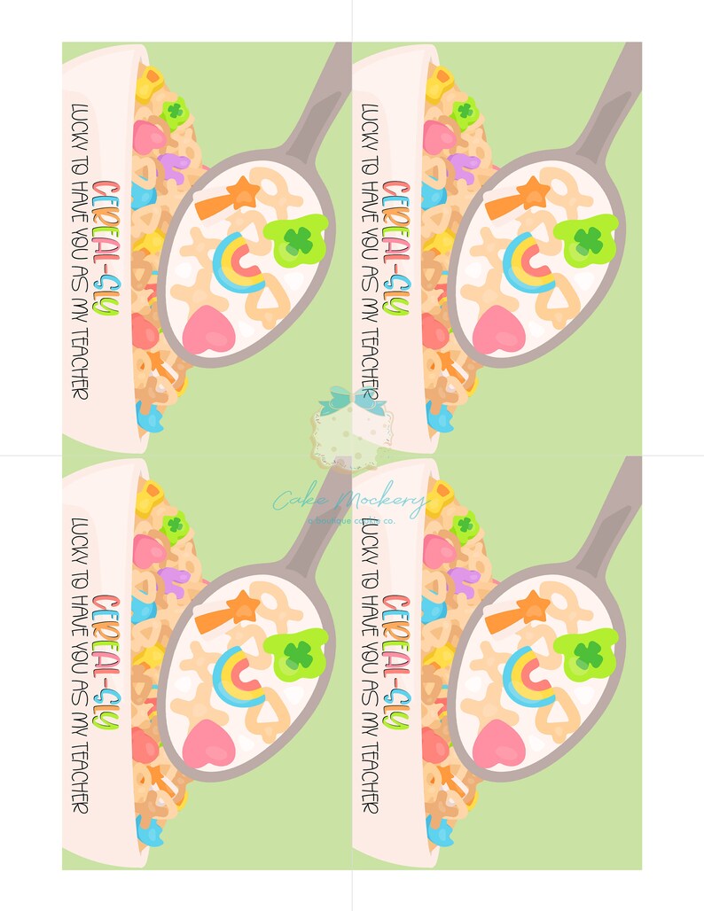 Printable Cookie Card - Cereal-sly Lucky to Have You as a Teacher - 3.5 ...
