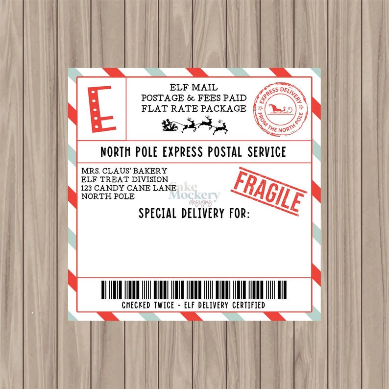 Elf Address Printable Label - Express Elf Delivery - 3.25