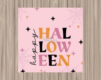 Etiqueta imprimible - Feliz Halloween - Rosa moderna - Cuadrada de 5 cm