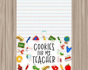 Printable Bag Topper - Cookies for my Teacher - 3" WIDE BAG