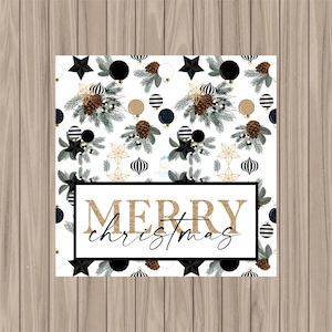 Printable Bag Topper - Merry Christmas Black, White and Gold - 4&quot; WIDE BAG
