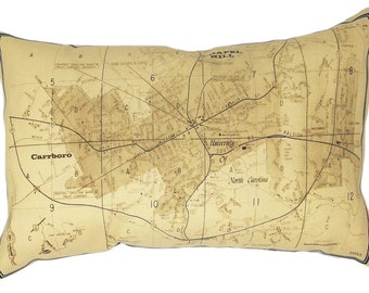 Chapel Hill NC Vintage Map Pillow - FREE SHIPPING