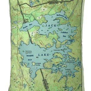 Jack Lake vintage Map Pillow - LIVRAISON GRATUITE