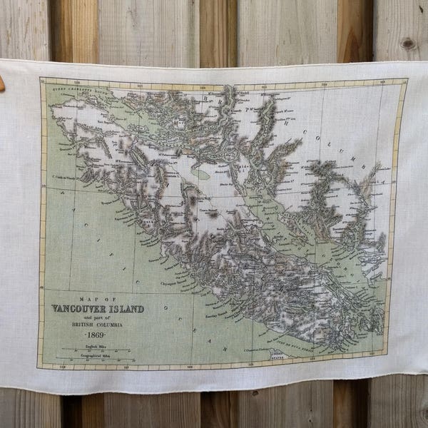 Vancouver Island Vintage Map Tea Towel - FREE SHIPPING