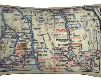 Kootenays Vintage Map Pillow - FREE SHIPPING
