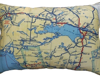 French River/Nippissing Area Vintage Map Pillow - FREE SHIPPING