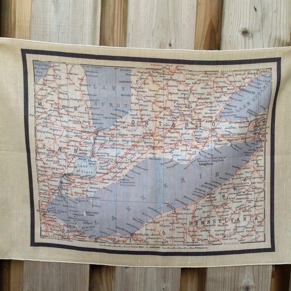 Lake Erie Vintage Map Tea Towel - FREE SHIPPING