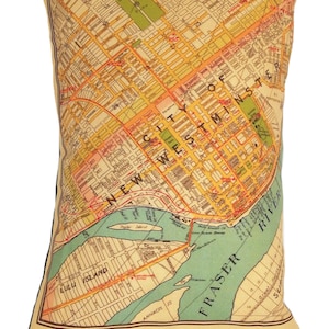 New Westminster vintage Map Pillow - GRATUIT SHIPPING