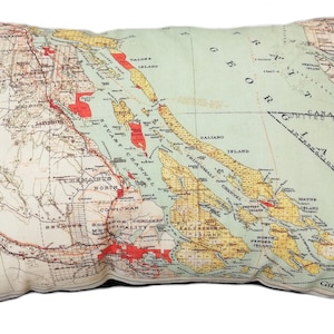 Îles Gulf/Saltspring Island carte Vintage oreiller - livraison gratuite
