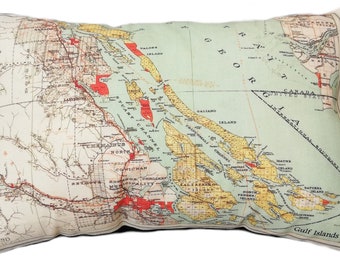 Gulf Islands/Saltspring Island Vintage Map Pillow - FREE SHIPPING