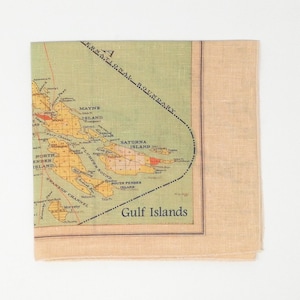 Gulf Islands/Saltspring Island vintage Map Tea Towel - GRATUIT SHIPPING