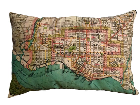 North Vancouver Vintage Map Pillow - FREE SHIPPING
