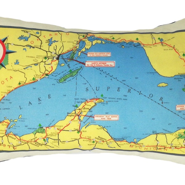 Lake Superior Vintage Map Pillow - FREE SHIPPING