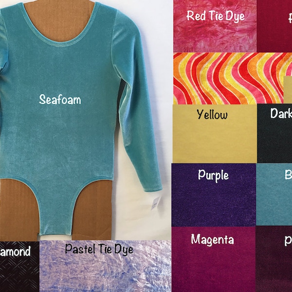 Velvet Long Sleeve Leotard Available in 13 Colors Smooth, Crushed or Textured Velvet MADE TO ORDER