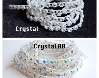 Stretch Rhinestone Trim 15ss Available in Crystal or Crystal AB with White Plastic Setting