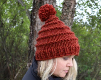 Pom Pom Hat, Hand Knit Hat, Knitted Hats for Women, Winter Hat, Wool Hat, Handmade Hat, The Vermonter