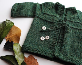 Baby/Kids Cardigan, 0-3 Months, Hand knit baby sweater, Baby Gift, Baby Shower Gift, Handmade Sweater, USA knitting, Forest Green