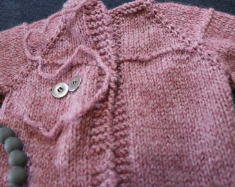 Baby/Kids Cardigan, 0-3 Months, Hand knit baby sweater, Baby Gift, Baby Shower Gift, Handmade Sweater, USA knitting, Heathered Pink
