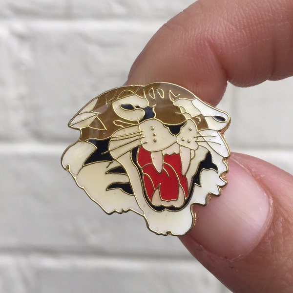 Vintage Enamel Lapel Pin or Hat Pin - Tiger Head