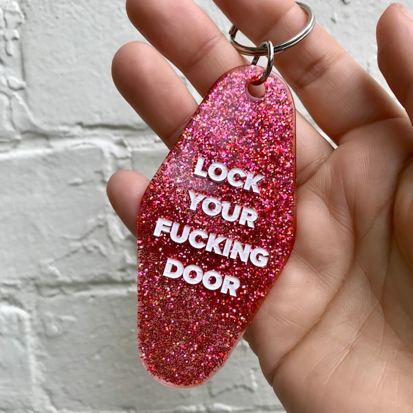 My Favorite Murder - Red Lock Your Fucking Door Glitter Motel Keychain