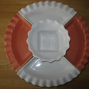 Vin 70s Terra Cotta Snack Server, White Ceramic Center Bowl, 5-Piece individual sections