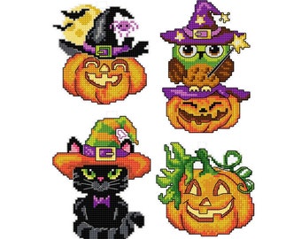 Halloween Craft kit - cross stitch on plastic canvas DIY Set of 4