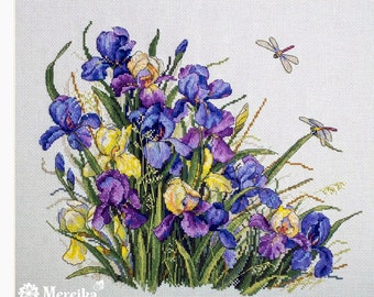 Irises Cross stitch kit by Merejka K-122  // Choose Aida or Belfast