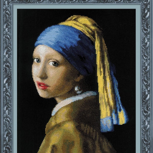 Kit de point de croix compté - Riolis Premium 100/063 Fille avec une boucle d’oreille en perle d’après la peinture de J. Vermeer