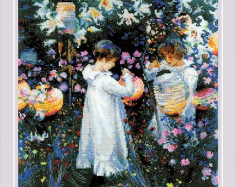 J. S. サージェントの絵画に倣ったカーネーション、ユリ、ユリ