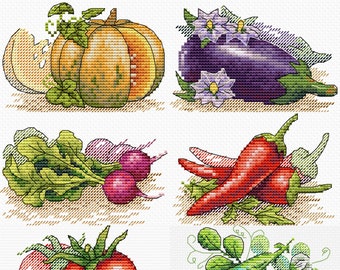 Easy Cross stitch Kits with Aida and floss - Vegetables
