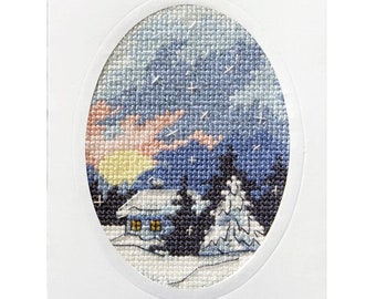 Christmas card KIT counted cross stitch with winter Village