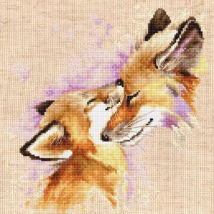 Cross stitch kit Foxes  B2312  by Luca-S, cross stitch pattern in watercolor style, Foxes pattern cross stitch