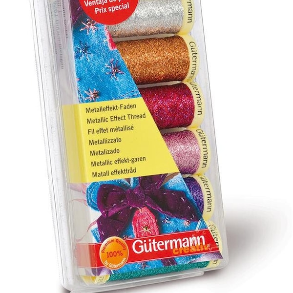 Guttermann Nähgarn funkelnd, Set aus 7 Farben x 50 Meter je