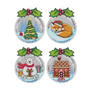 Cross stitch Christmas ornaments KIT on plastic canvas