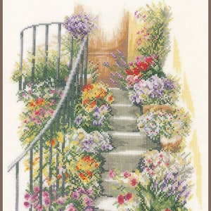Counted cross stitch kit - Flower Stairs by Lanarte, Home and Garden series