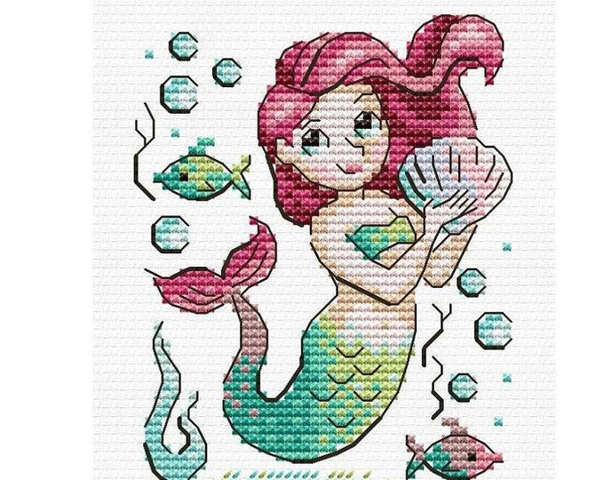 Mermaid Cross Stitch Kit for Begginer Etsy