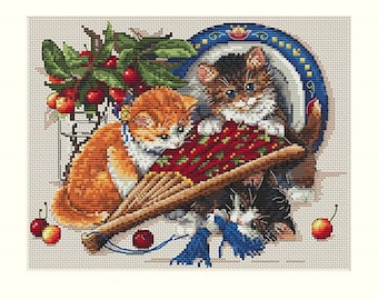 KIT punto croce di Merejka K-68, Gattini e Ciliegie