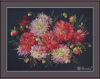 Dahlias - Cross stitch kit by Merejka K219