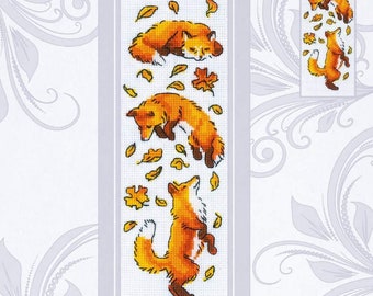 Foxes in the Leaves - easy cross stitch kit * Aida and floss included