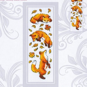 Foxes in the Leaves - easy cross stitch kit * Aida and floss included