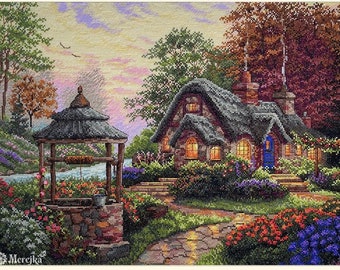 Merejka cross stitch Kit - Make a Wish Cottage K212 by Thomas Kinkade art