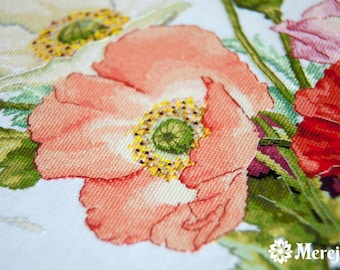 Merejka Kreuzstich-Set „Rote Mohnblume“ – 15 X 15 Cm, Mit Aida-Stoff & DMC-Garn