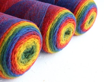 Gradient rainbow wool yarn 100% - red blue yellow green artistic WOOL YARN