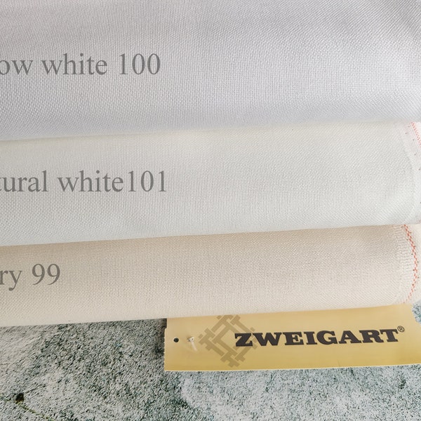 Tissu Zweigart à tissage régulier, 32 fils, Murano, blanc et ivoire