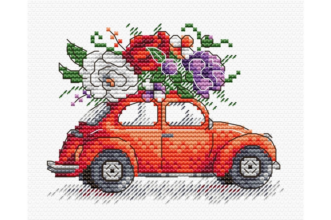 簡単クロスステッチキット - 赤い車 - Etsy 日本