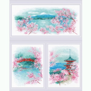 京口屋様 Cross Stitch Kits Collection - Sakura. Fuji, Brigde and