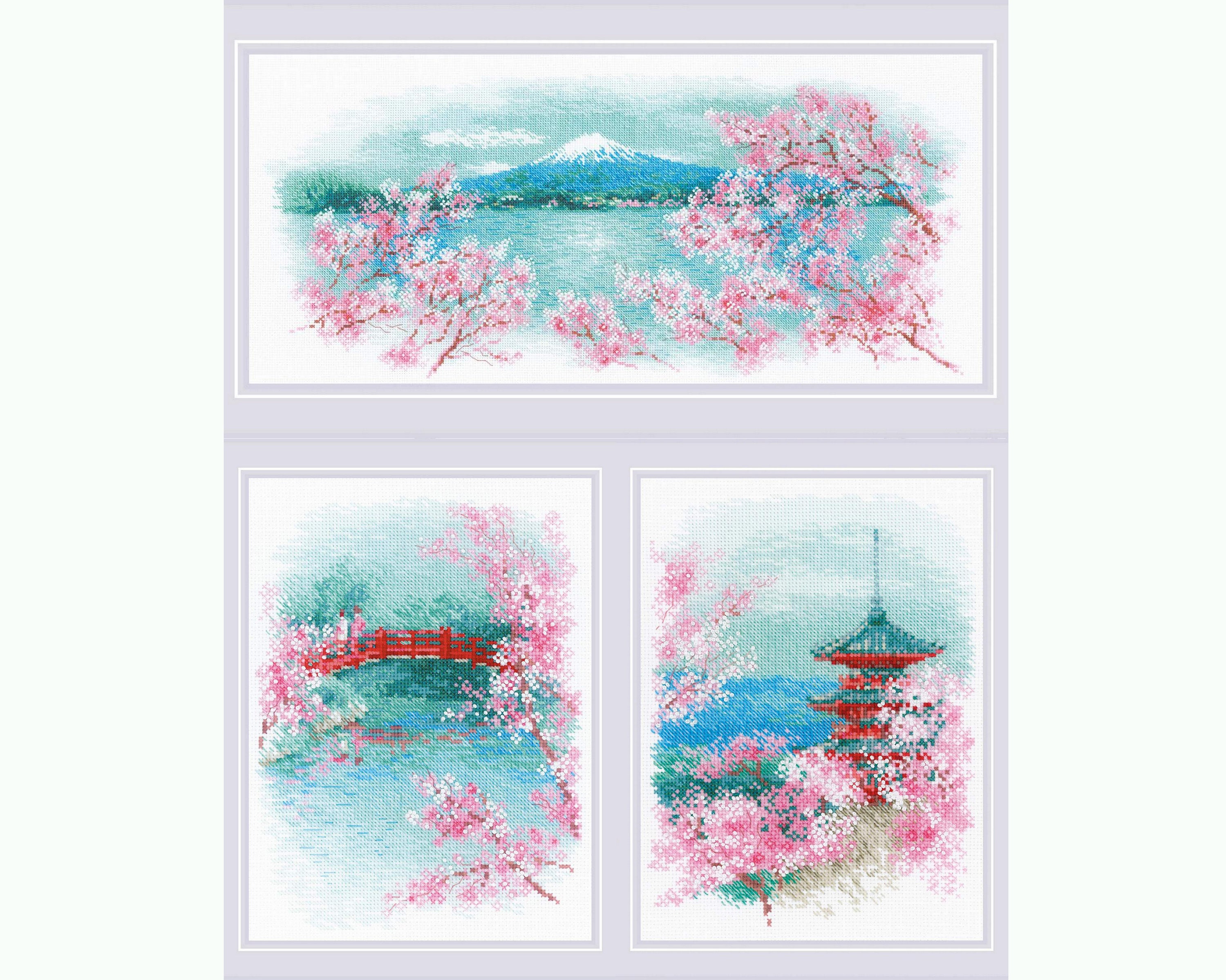 Cross Stitch Kits Collection - Sakura. Fuji, Brigde and